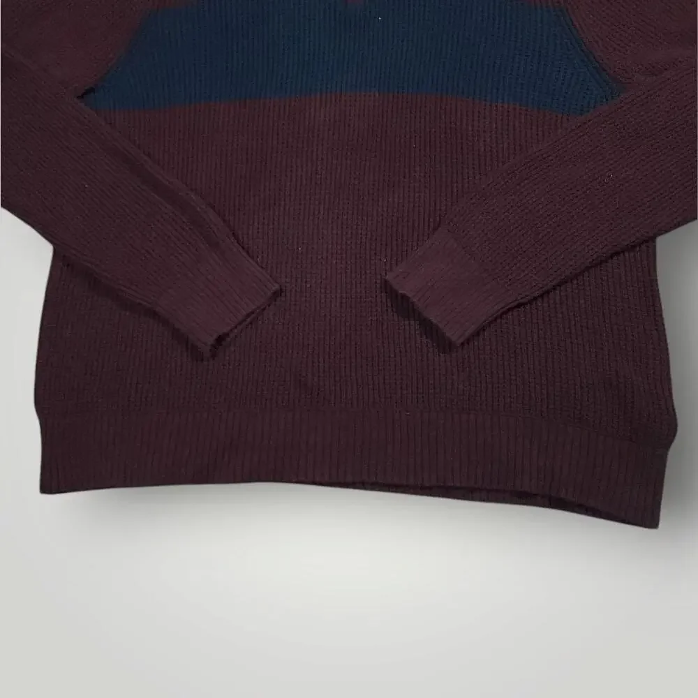 J Crew Sweater Mens XL Cotton Half Zip Waffle Knit Mock Neck Pullover Burgundy